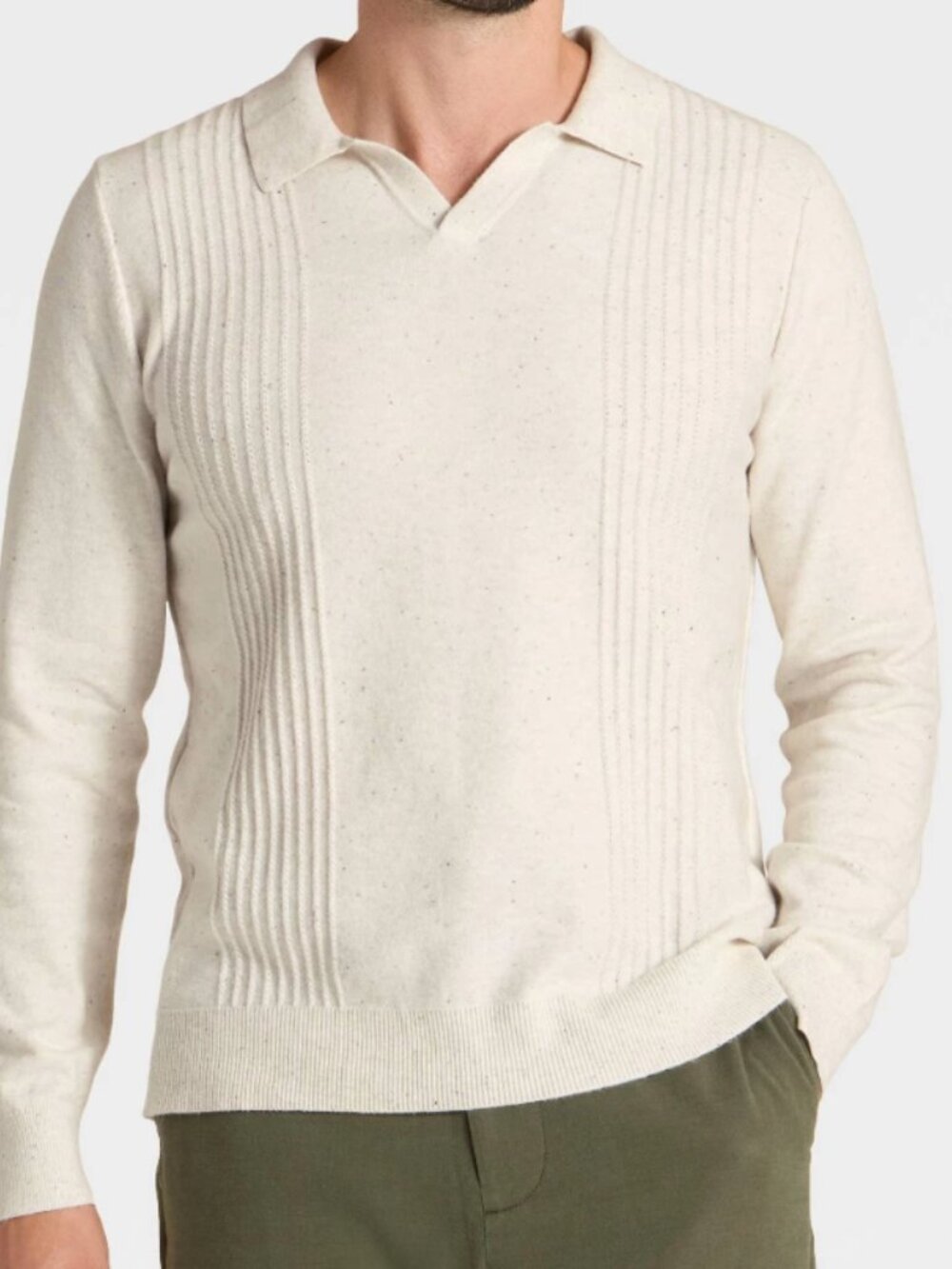 NEW Goodfellow & Co Men's Soft Knit Johnny Collar Long Sleeve Light Beige Medium